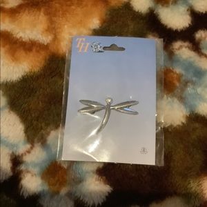 Silver dragon-fly rhinestone brooch